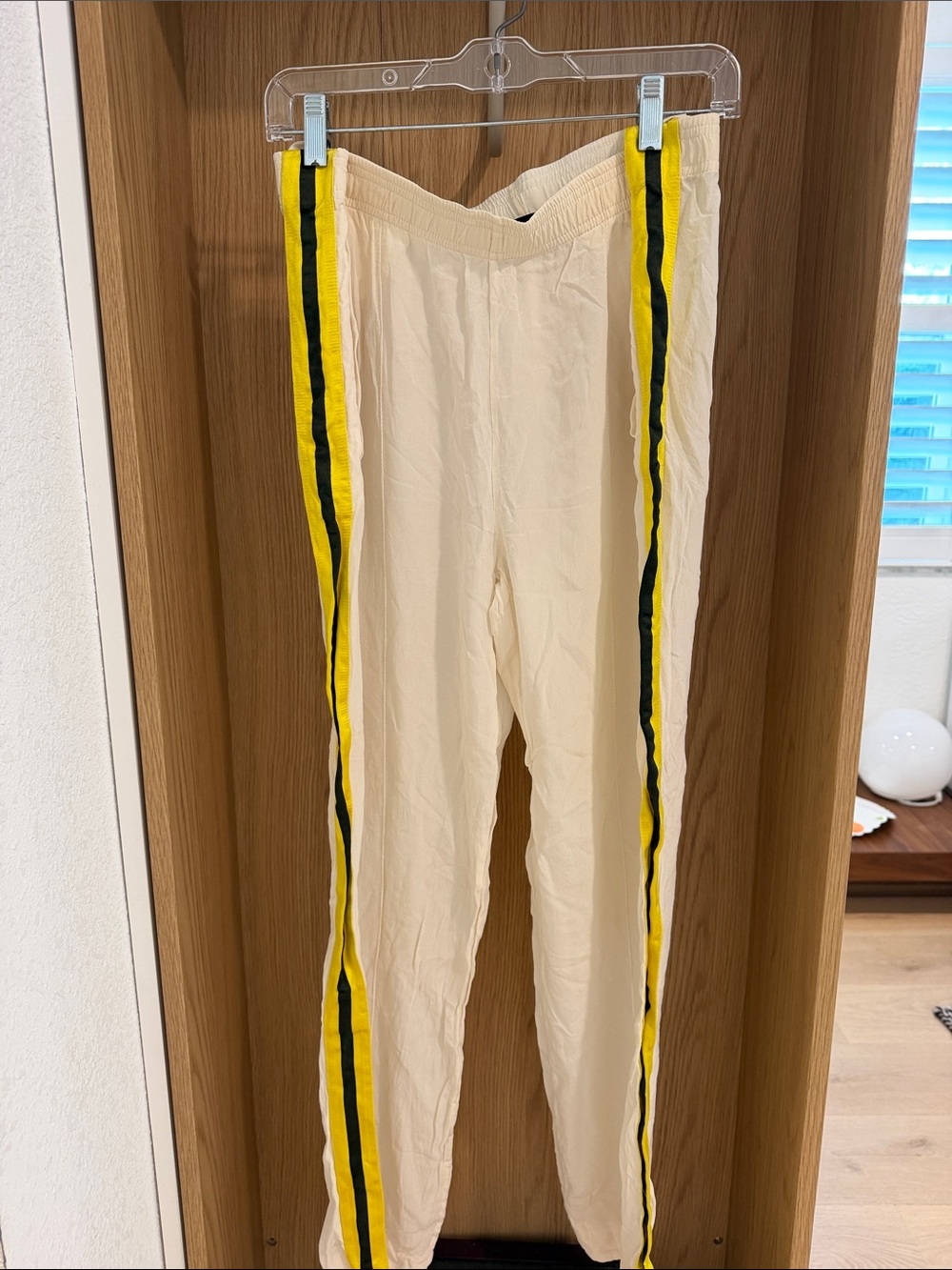 GUCCI Cream Track Pants with Yellow and Black Side Stripes. 100% Authentic.